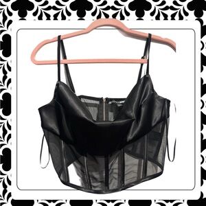 Black Sheer Corset-Style Satin Cowl Neck Cami